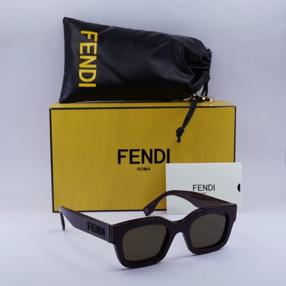 Fendi FE40119I 69E Square Sunglasses - Red/Brown - Picture 1 of 9
